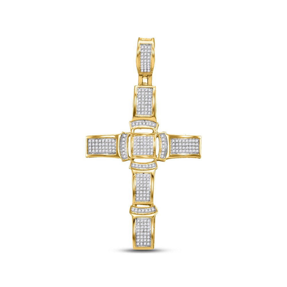 Men's Diamond Charm Pendant | 10kt Yellow Gold Mens Round Diamond Cross Charm Pendant 1/2 Cttw | Splendid Jewellery GND