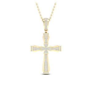 Men's Diamond Charm Pendant | 10kt Yellow Gold Mens Round Diamond Cross Charm Pendant 1/2 Cttw | Splendid Jewellery GND