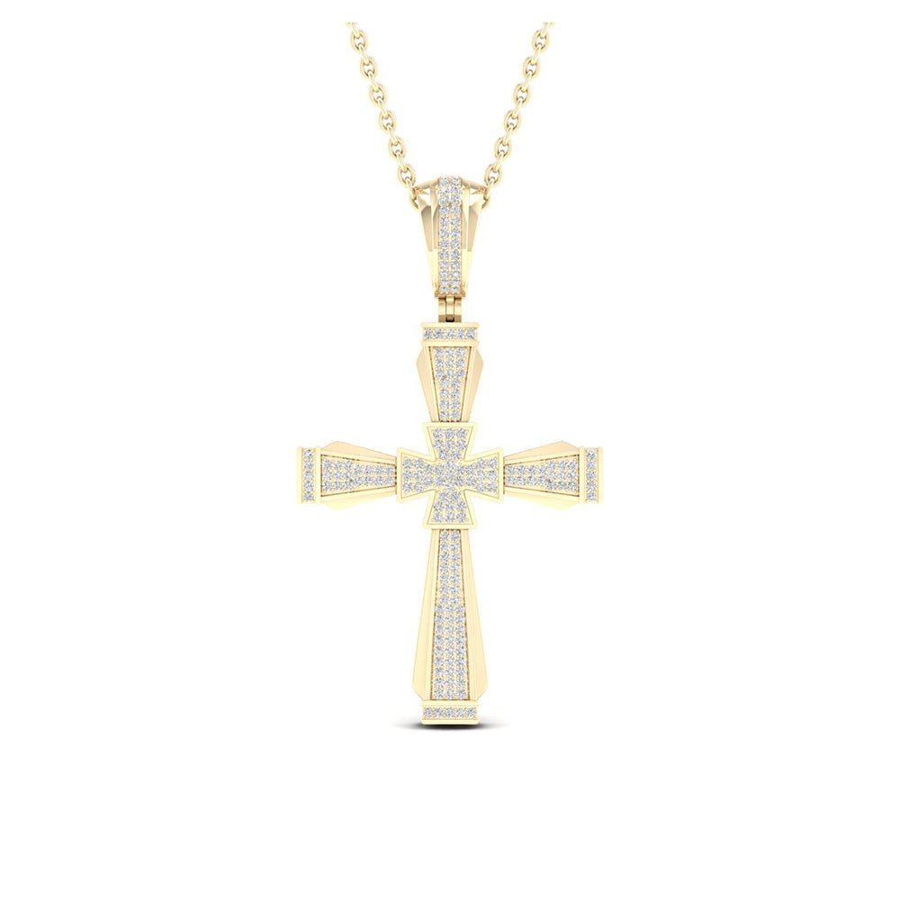 Men's Diamond Charm Pendant | 10kt Yellow Gold Mens Round Diamond Cross Charm Pendant 1/2 Cttw | Splendid Jewellery GND