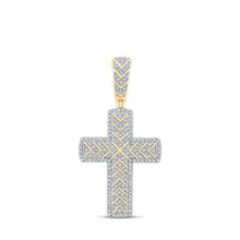 Load image into Gallery viewer, 10kt Yellow Gold Men's Round Diamond Cross Charm Pendant - A Dazzling Statement Piece Top view from the 10Kt Yellow Gold Mens Round Diamond Cross Charm Pendant 1 2 Cttwpin212154 collection by Splendid Jewellery