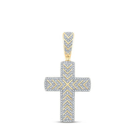 10kt Yellow Gold Men's Round Diamond Cross Charm Pendant - A Dazzling Statement Piece Top view from the 10Kt Yellow Gold Mens Round Diamond Cross Charm Pendant 1 2 Cttwpin212154 collection by Splendid Jewellery