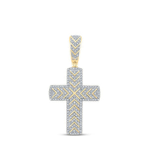 Men's Diamond Charm Pendant | 10kt Yellow Gold Mens Round Diamond Cross Charm Pendant 1/2 Cttw | Splendid Jewellery GND