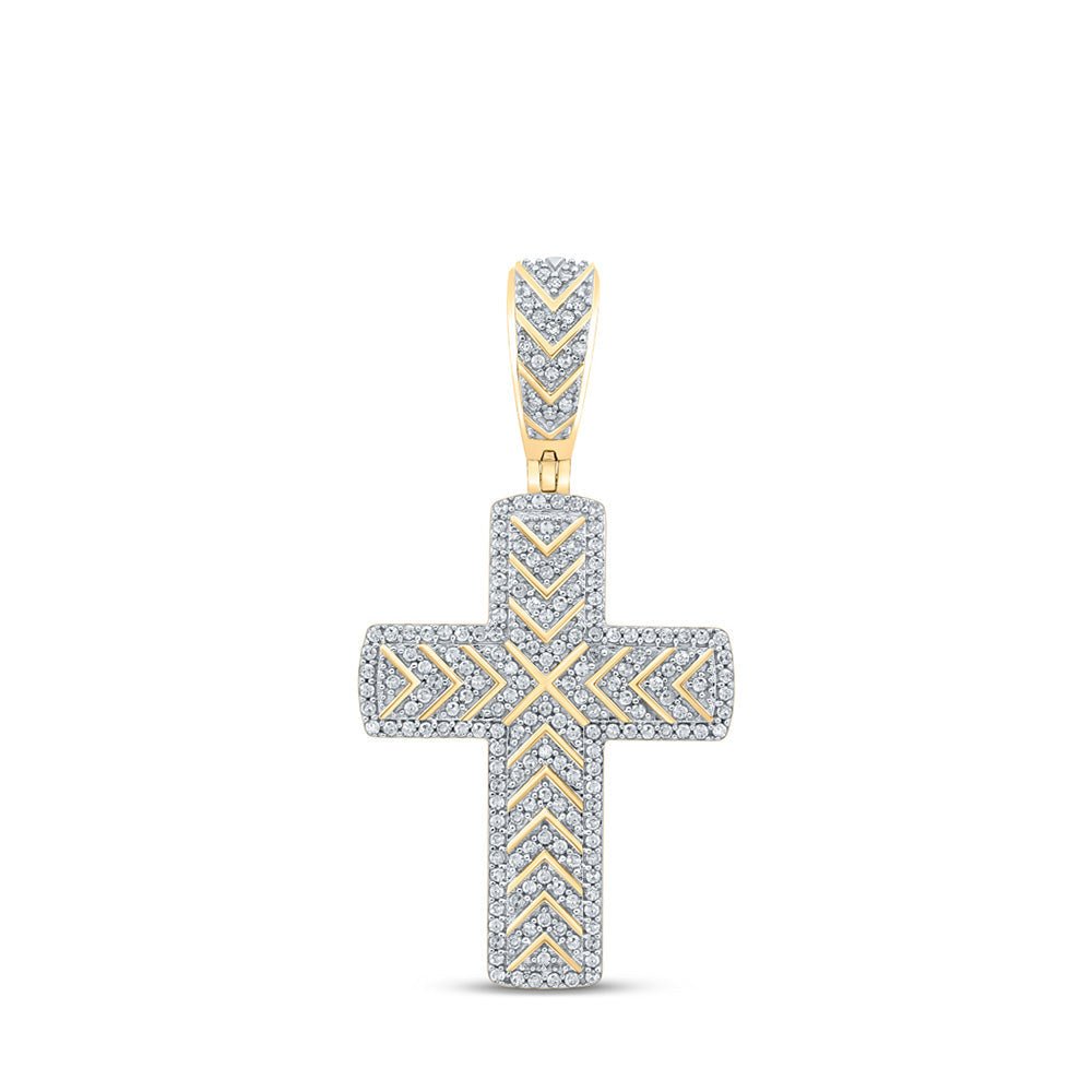 Men's Diamond Charm Pendant | 10kt Yellow Gold Mens Round Diamond Cross Charm Pendant 1/2 Cttw | Splendid Jewellery GND