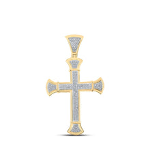 Load image into Gallery viewer, 10kt Yellow Gold Men's Round Diamond Cross Charm Pendant 1/2 Cttw - A Dazzling Symbol of Faith and Style Top view from the 10Kt Yellow Gold Mens Round Diamond Cross Charm Pendant 1 2 Cttwpin19153 collection by Splendid Jewellery