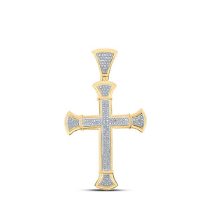 Men's Diamond Charm Pendant | 10kt Yellow Gold Mens Round Diamond Cross Charm Pendant 1/2 Cttw | Splendid Jewellery GND