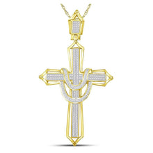 Load image into Gallery viewer, 10kt Yellow Gold Mens Round Diamond Cross Charm Pendant - A Dazzling Symbol of Faith and Style Top view from the 10Kt Yellow Gold Mens Round Diamond Cross Charm Pendant 1 2 Cttwpin19148 collection by Splendid Jewellery