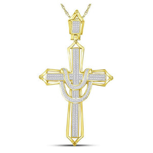 Men's Diamond Charm Pendant | 10kt Yellow Gold Mens Round Diamond Cross Charm Pendant 1/2 Cttw | Splendid Jewellery GND