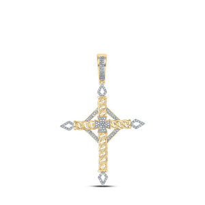 Men's Diamond Charm Pendant | 10kt Yellow Gold Mens Round Diamond Cross Charm Pendant 1/3 Cttw | Splendid Jewellery GND