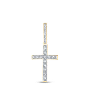 Men's Diamond Charm Pendant | 10kt Yellow Gold Mens Round Diamond Cross Charm Pendant 1/3 Cttw | Splendid Jewellery GND