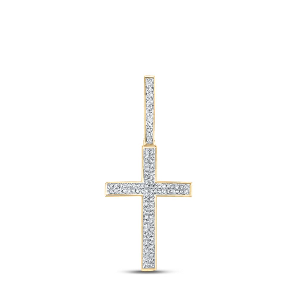 Men's Diamond Charm Pendant | 10kt Yellow Gold Mens Round Diamond Cross Charm Pendant 1/3 Cttw | Splendid Jewellery GND