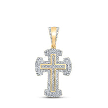Load image into Gallery viewer, 10kt Yellow Gold Men&#39;s Round Diamond Cross Charm Pendant - A Dazzling Statement of Faith and Style Top view from the 10Kt Yellow Gold Mens Round Diamond Cross Charm Pendant 1 3 Cttwpin212176 collection by Splendid Jewellery