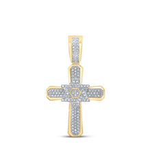 Load image into Gallery viewer, 10kt Yellow Gold Men&#39;s Diamond Cross Charm Pendant - 1/3 Cttw Top view from the 10Kt Yellow Gold Mens Round Diamond Cross Charm Pendant 1 3 Cttwpin212173 collection by Splendid Jewellery