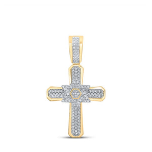 Men's Diamond Charm Pendant | 10kt Yellow Gold Mens Round Diamond Cross Charm Pendant 1/3 Cttw | Splendid Jewellery GND