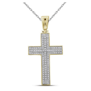 Men's Diamond Charm Pendant | 10kt Yellow Gold Mens Round Diamond Cross Charm Pendant 1/3 Cttw | Splendid Jewellery GND