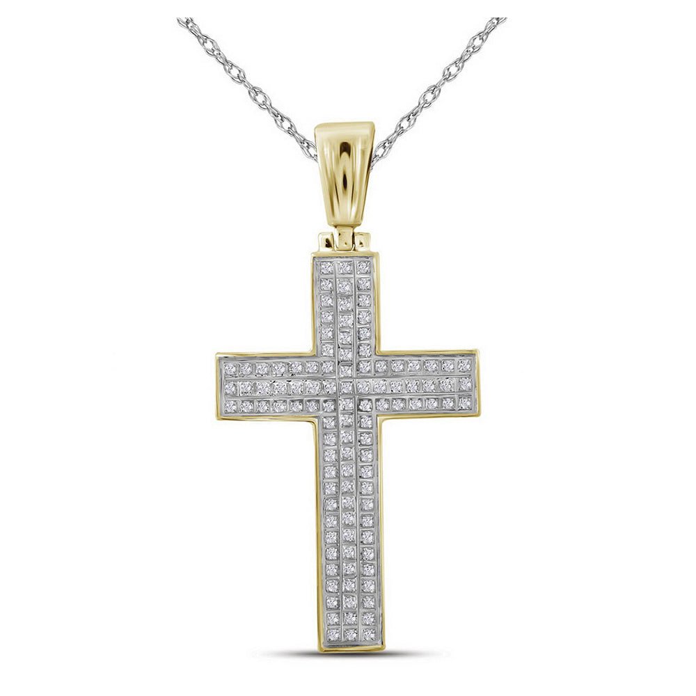 Men's Diamond Charm Pendant | 10kt Yellow Gold Mens Round Diamond Cross Charm Pendant 1/3 Cttw | Splendid Jewellery GND