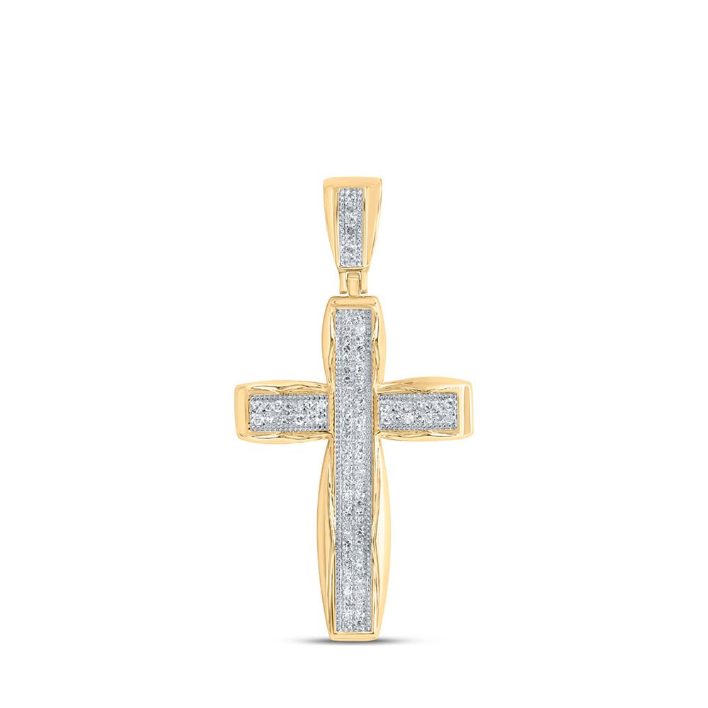 Men's Diamond Charm Pendant | 10kt Yellow Gold Mens Round Diamond Cross Charm Pendant 1/3 Cttw | Splendid Jewellery GND