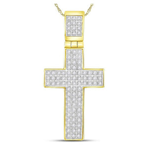 Men's Diamond Charm Pendant | 10kt Yellow Gold Mens Round Diamond Cross Charm Pendant 1/4 Cttw | Splendid Jewellery GND