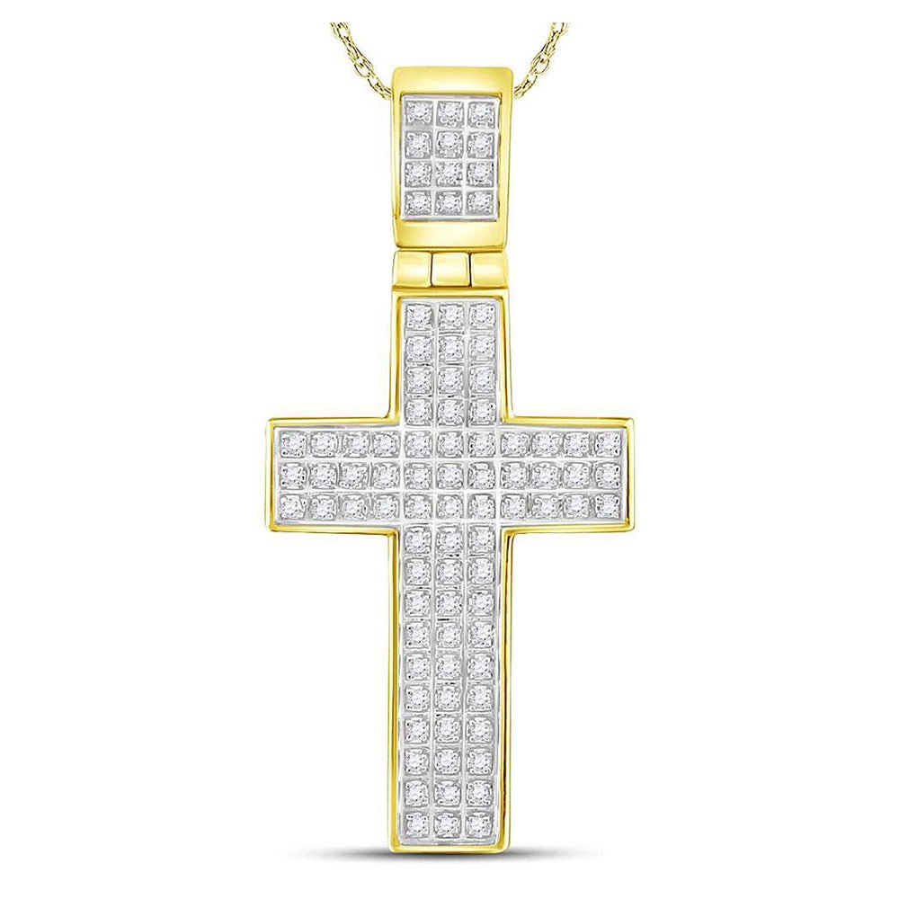 Men's Diamond Charm Pendant | 10kt Yellow Gold Mens Round Diamond Cross Charm Pendant 1/4 Cttw | Splendid Jewellery GND