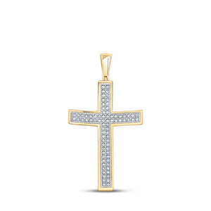 Men's Diamond Charm Pendant | 10kt Yellow Gold Mens Round Diamond Cross Charm Pendant 1/4 Cttw | Splendid Jewellery GND