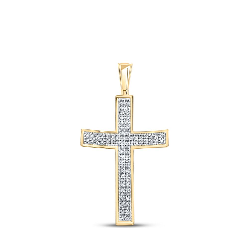 Men's Diamond Charm Pendant | 10kt Yellow Gold Mens Round Diamond Cross Charm Pendant 1/4 Cttw | Splendid Jewellery GND