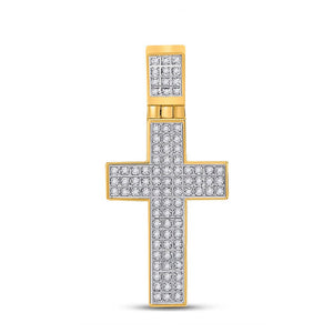 Men's Diamond Charm Pendant | 10kt Yellow Gold Mens Round Diamond Cross Charm Pendant 1/4 Cttw | Splendid Jewellery GND