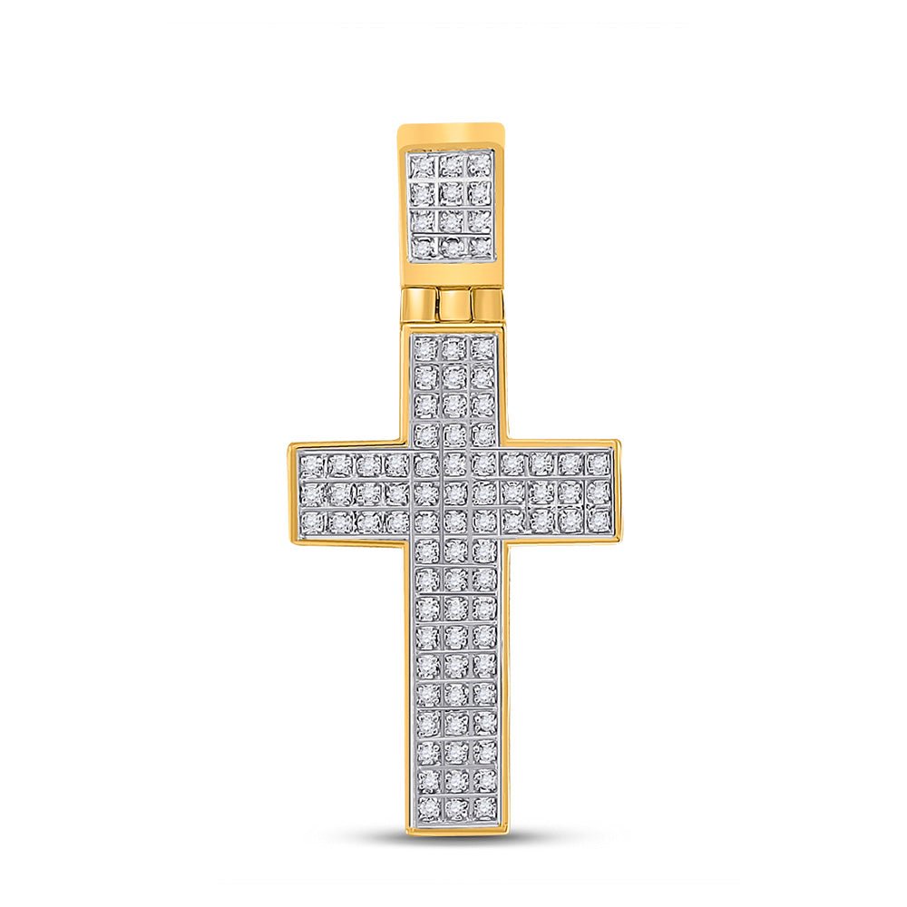 Men's Diamond Charm Pendant | 10kt Yellow Gold Mens Round Diamond Cross Charm Pendant 1/4 Cttw | Splendid Jewellery GND