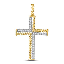 Load image into Gallery viewer, 10kt Yellow Gold Men&#39;s Diamond Cross Charm Pendant - 1/4 Cttw | Splendid Jewellery Top view from the 10Kt Yellow Gold Mens Round Diamond Cross Charm Pendant 1 4 Cttwpin229681 collection by Splendid Jewellery