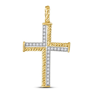 Men's Diamond Charm Pendant | 10kt Yellow Gold Mens Round Diamond Cross Charm Pendant 1/4 Cttw | Splendid Jewellery GND