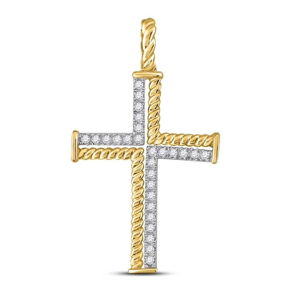 Men's Diamond Charm Pendant | 10kt Yellow Gold Mens Round Diamond Cross Charm Pendant 1/4 Cttw | Splendid Jewellery GND