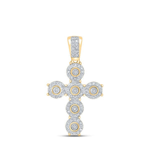 Men's Diamond Charm Pendant | 10kt Yellow Gold Mens Round Diamond Cross Charm Pendant 1/4 Cttw | Splendid Jewellery GND