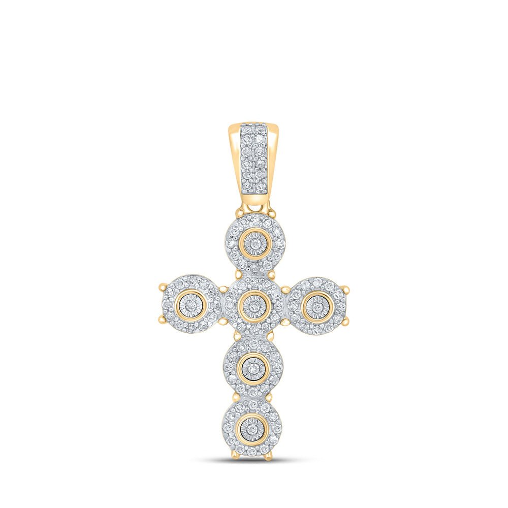 Men's Diamond Charm Pendant | 10kt Yellow Gold Mens Round Diamond Cross Charm Pendant 1/4 Cttw | Splendid Jewellery GND