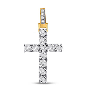 Men's Diamond Charm Pendant | 10kt Yellow Gold Mens Round Diamond Cross Charm Pendant 1/8 Cttw | Splendid Jewellery GND