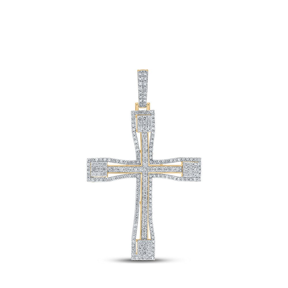 Men's Diamond Charm Pendant | 10kt Yellow Gold Mens Round Diamond Cross Charm Pendant 2-1/2 Cttw | Splendid Jewellery GND