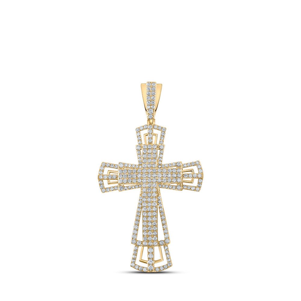 Men's Diamond Charm Pendant | 10kt Yellow Gold Mens Round Diamond Cross Charm Pendant 2-1/3 Cttw | Splendid Jewellery GND