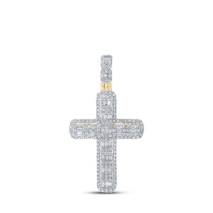 Men's Diamond Charm Pendant | 10kt Yellow Gold Mens Round Diamond Cross Charm Pendant 2-3/4 Cttw | Splendid Jewellery GND