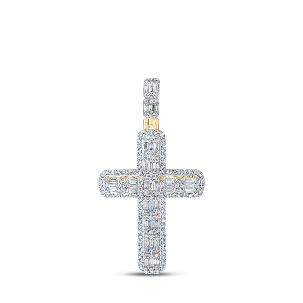 Men's Diamond Charm Pendant | 10kt Yellow Gold Mens Round Diamond Cross Charm Pendant 2-3/4 Cttw | Splendid Jewellery GND