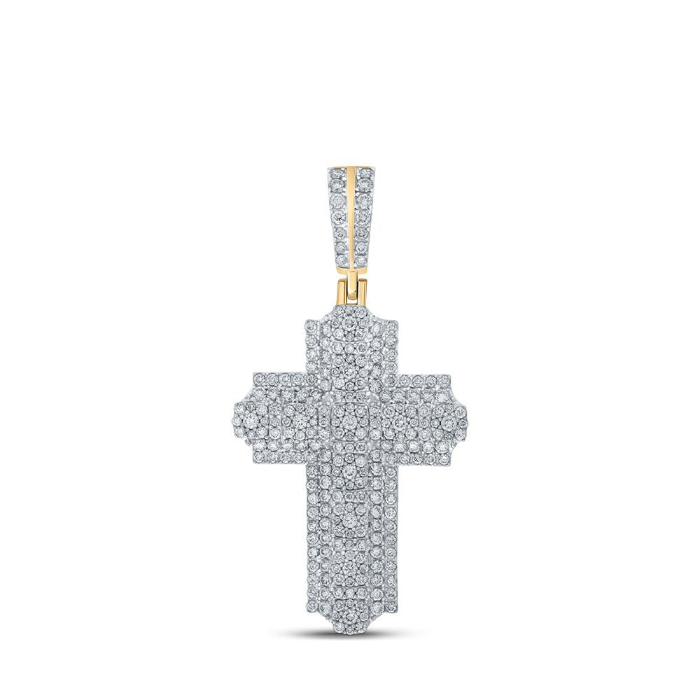 Men's Diamond Charm Pendant | 10kt Yellow Gold Mens Round Diamond Cross Charm Pendant 2-3/4 Cttw | Splendid Jewellery GND