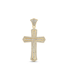 Load image into Gallery viewer, 10kt Yellow Gold Men's Round Diamond Cross Charm Pendant - Exquisite Brilliance Top view from the 10Kt Yellow Gold Mens Round Diamond Cross Charm Pendant 2 3 4 Cttwpin214621 collection by Splendid Jewellery