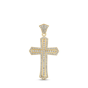 Men's Diamond Charm Pendant | 10kt Yellow Gold Mens Round Diamond Cross Charm Pendant 2-3/4 Cttw | Splendid Jewellery GND