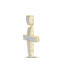 Load image into Gallery viewer, 10kt Yellow Gold Men&#39;s Round Diamond Cross Charm Pendant - 2 Cttw | Splendid Jewellery Side view from the 10Kt Yellow Gold Mens Round Diamond Cross Charm Pendant 2 Cttwpin289313 collection by Splendid Jewellery