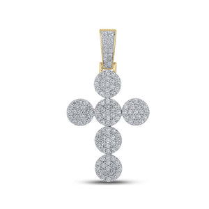 Men's Diamond Charm Pendant | 10kt Yellow Gold Mens Round Diamond Cross Charm Pendant 2 Cttw | Splendid Jewellery GND