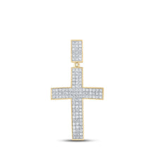 Load image into Gallery viewer, 10kt Yellow Gold Men&#39;s Round Diamond Cross Charm Pendant - 2 Cttw | Splendid Jewellery Top view from the 10Kt Yellow Gold Mens Round Diamond Cross Charm Pendant 2 Cttwpin211932 collection by Splendid Jewellery