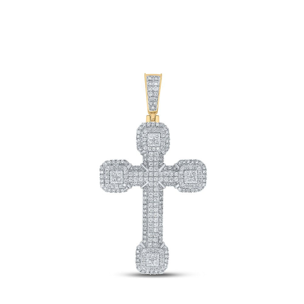 Men's Diamond Charm Pendant | 10kt Yellow Gold Mens Round Diamond Cross Charm Pendant 3-1/2 Cttw | Splendid Jewellery GND