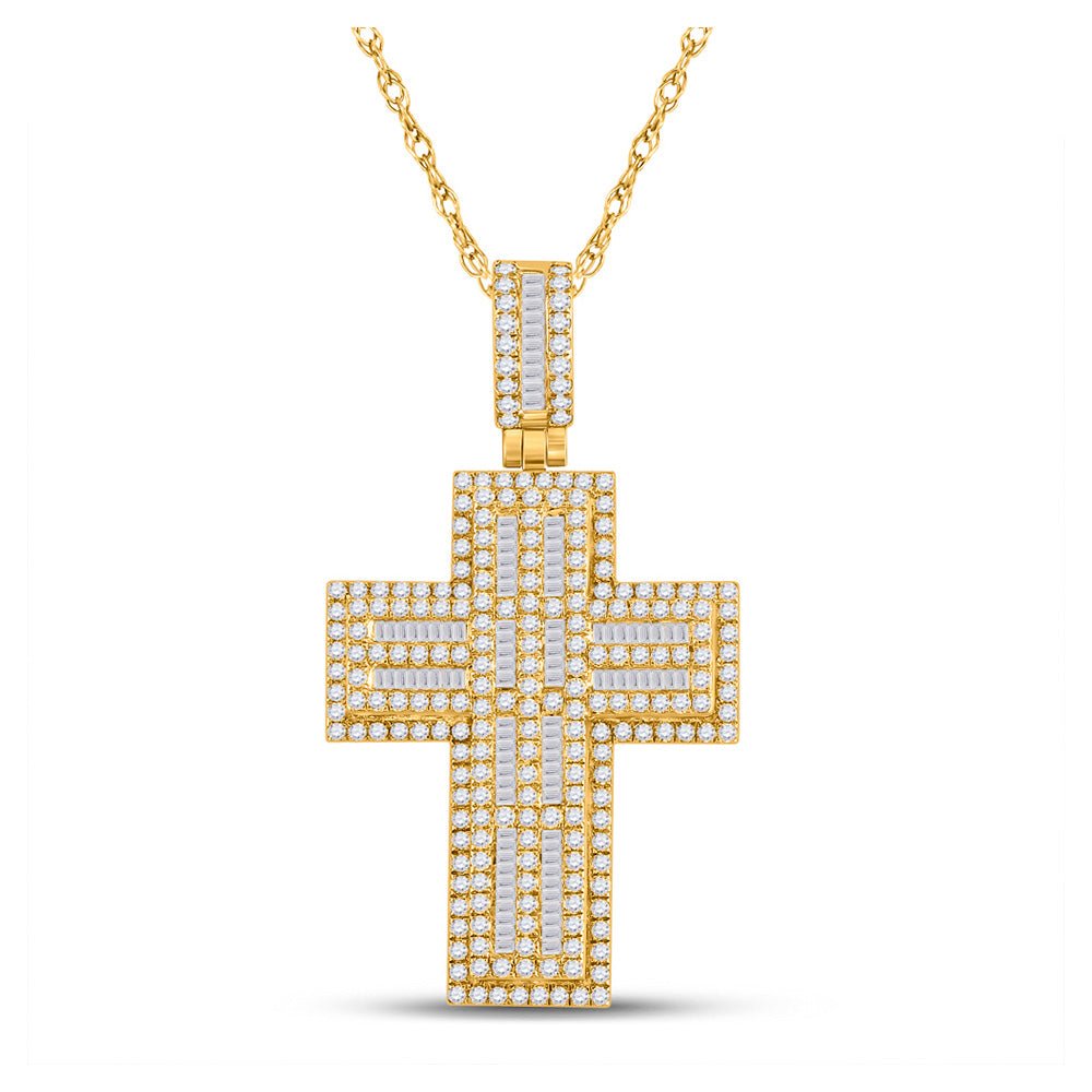 Men's Diamond Charm Pendant | 10kt Yellow Gold Mens Round Diamond Cross Charm Pendant 3-1/4 Cttw | Splendid Jewellery GND