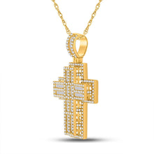 Load image into Gallery viewer, 10kt Yellow Gold Men's Round Diamond Cross Charm Pendant - 3-1/4 Cttw | Splendid Jewellery Side view from the 10Kt Yellow Gold Mens Round Diamond Cross Charm Pendant 3 1 4 Cttwpin288200 collection by Splendid Jewellery