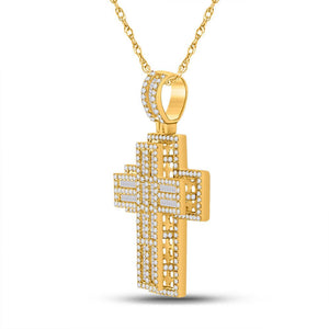 Men's Diamond Charm Pendant | 10kt Yellow Gold Mens Round Diamond Cross Charm Pendant 3-1/4 Cttw | Splendid Jewellery GND