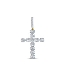 Load image into Gallery viewer, 10kt Yellow Gold Men's Round Diamond Cross Charm Pendant - Luxurious Diamond Elegance Top view from the 10Kt Yellow Gold Mens Round Diamond Cross Charm Pendant 3 Cttwpin215296 collection by Splendid Jewellery