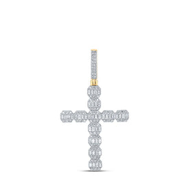 10kt Yellow Gold Men's Round Diamond Cross Charm Pendant - Luxurious Diamond Elegance Top view from the 10Kt Yellow Gold Mens Round Diamond Cross Charm Pendant 3 Cttwpin215296 collection by Splendid Jewellery