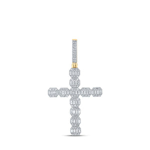 Men's Diamond Charm Pendant | 10kt Yellow Gold Mens Round Diamond Cross Charm Pendant 3 Cttw | Splendid Jewellery GND