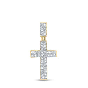 Men's Diamond Charm Pendant | 10kt Yellow Gold Mens Round Diamond Cross Charm Pendant 3/4 Cttw | Splendid Jewellery GND